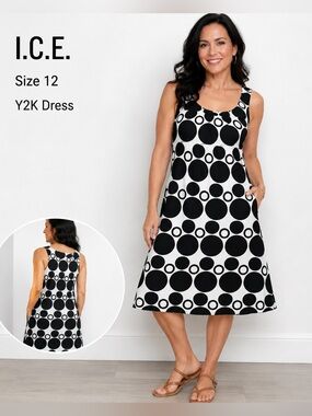 I.C.E. Black & White Polka Dot Sleeveless Y2K Dress Size 12
